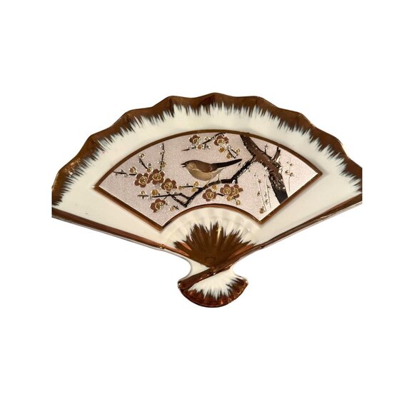 Other - Vintage Art of Chokin Fan Plate – Bird & Blossom Design, Gold & Silver Accents –